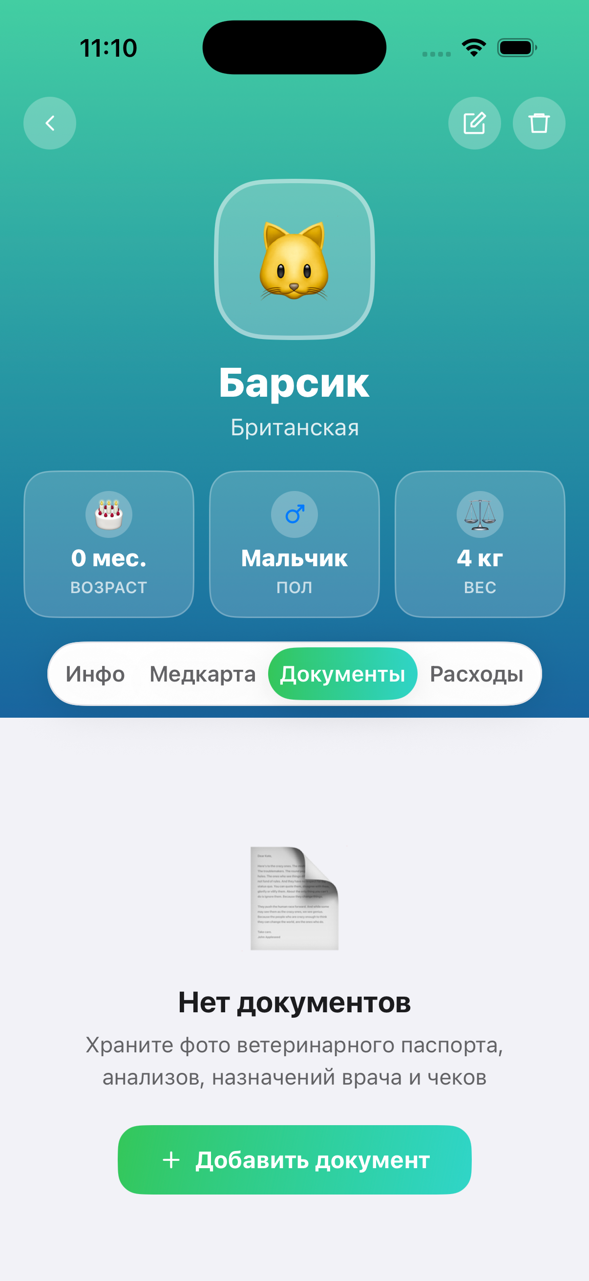Документы питомца