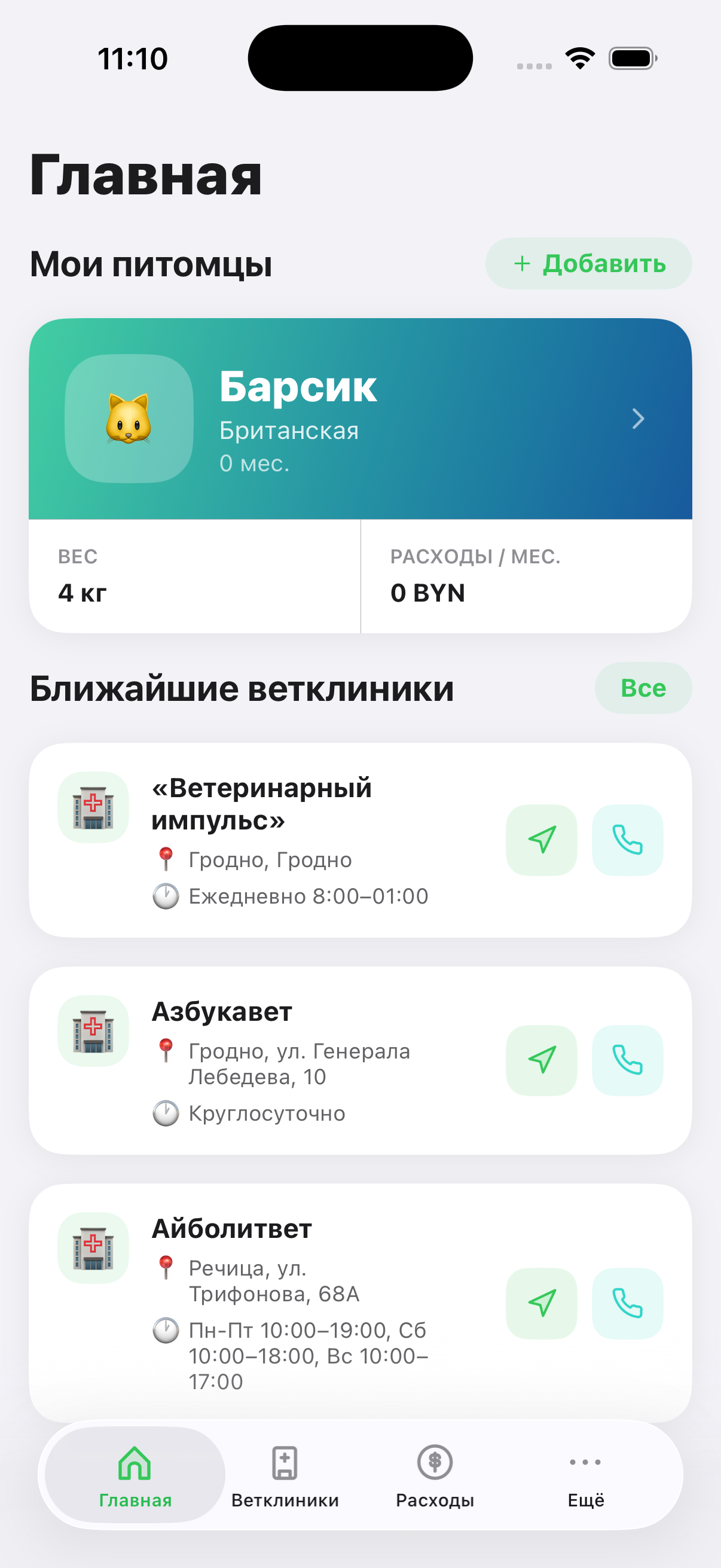 Главный экран KloPet